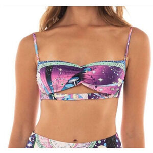 Agua Bendita Fuzzy Bikini Top in Eter Print Pink Size 3XL NWT Adjustable